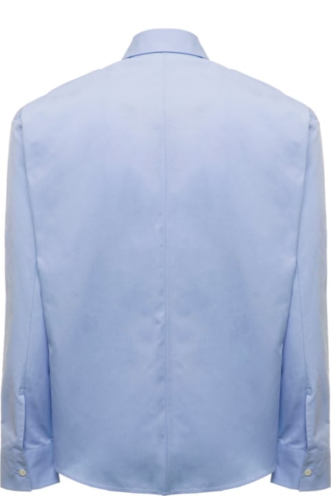 Valentino Man's Blue Cotton Poplin Shirt With  Embroidered Logo