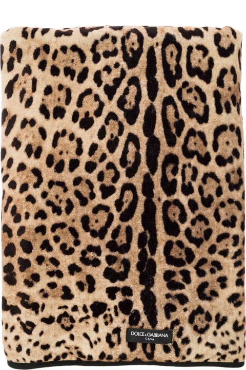 Fashion for Women Dolce & Gabbana Multicolor Bath Towel Wirh All-over Leopard Print In Cotton Dolce & Gabbana