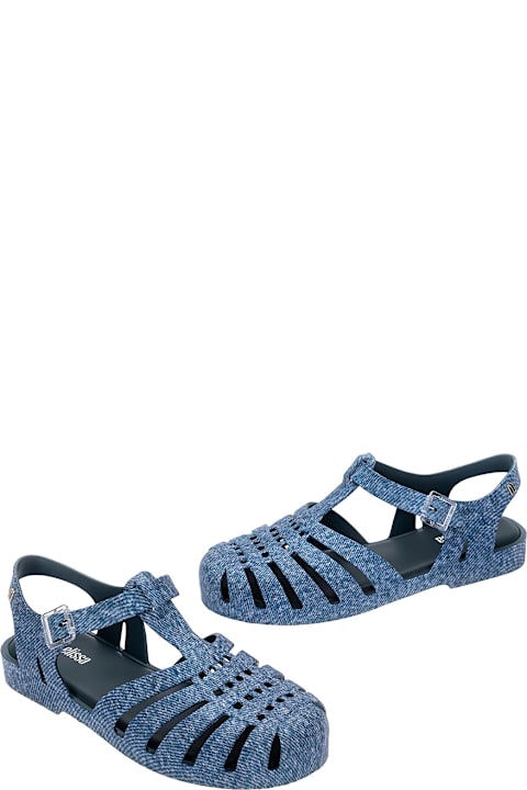 Melissa Flat Shoes for Women Melissa 'possession' Blue Sandals With Cage Design And Denim Print In Tech Fabric Woman