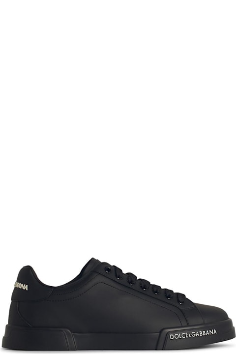 Dolce & Gabbana 'portofino' Black Low Top Sneakers With Logo