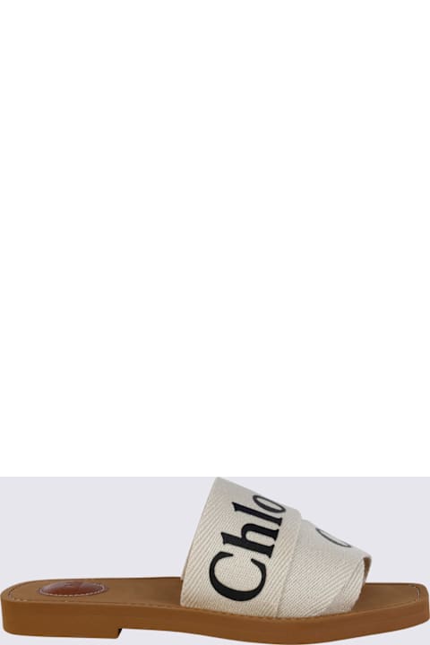 Chloé White Canvas Woody Flats