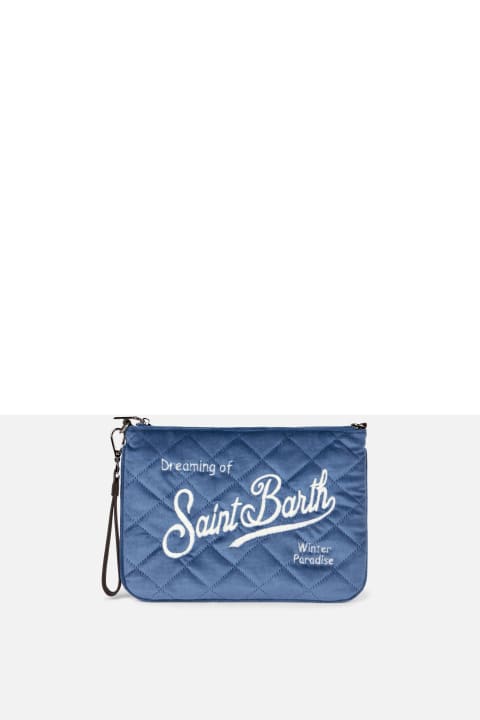 Homeware MC2 Saint Barth Light Blue Velvet Quilt Cross-body Pouch Bag Parisienne