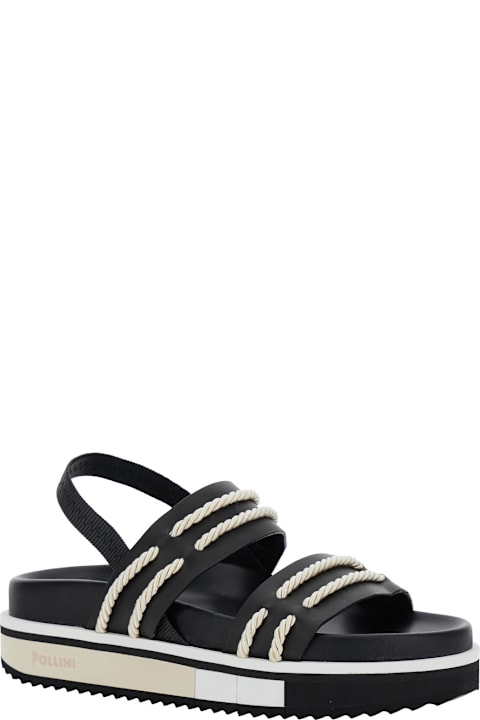 Homeware Pollini Black Sandals With Elastic Strap And Criss-crossed Details On The Front In Leather Woman