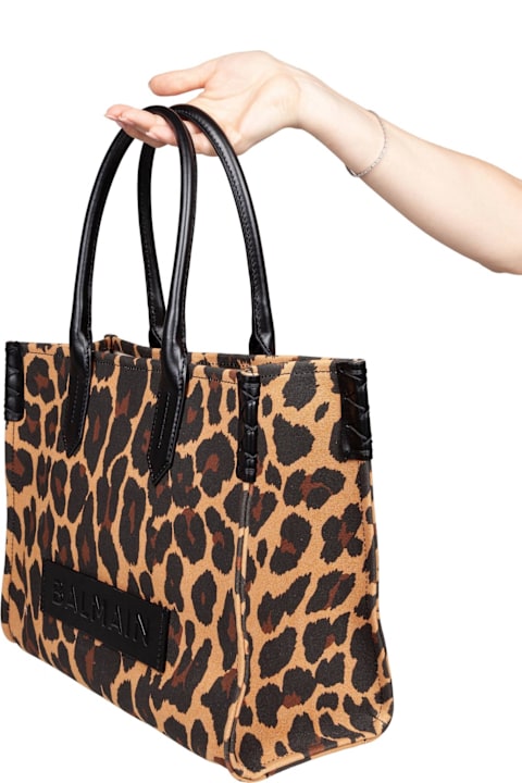 Homeware Balmain Balmain B-army 36 Canvas Tote Bag With Leopard Print
