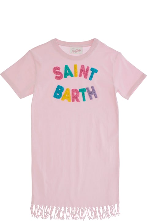 MC2 Saint Barth Dresses for Girls MC2 Saint Barth 'abbey' Pink Dress With Round Neck And Logo Lettering Embroidery On The Front In Cotton Girl