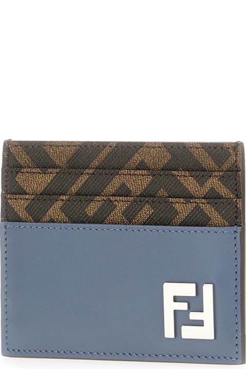 Wallets Sale for Men Fendi Denim Blue Leather Card Holder