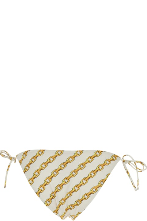 ملابس سباحة لـ السيدات Versace White Bikini Bottom With Adjustable Tie Closure And All-over Chain Print In Tech Fabric Stretch Woman