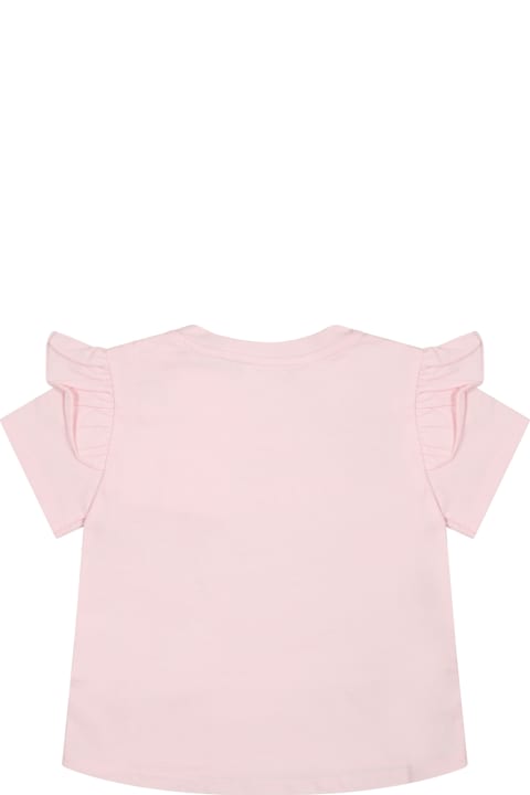 Pink T-shirt For Baby Girl With Silver Logo