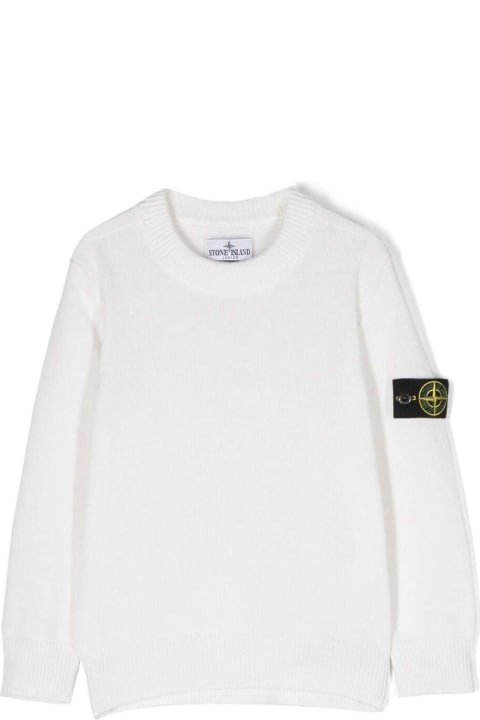 Stone Island Junior T-Shirts & Polo Shirts for Boys Stone Island Junior White Long-sleeved Crewneck T-shirt With Patch Logo In Viscose Blend Boy