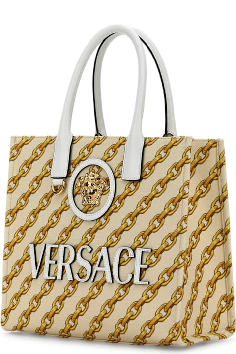 Versace Sale for Women Versace Printed Canvas Small Chain Stripes La Medusa Shopping Bag