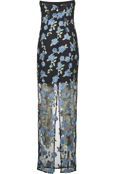 Fashion for Women Rotate by Birger Christensen Long Dress With All-over Floral Motif And Semi Sheer Lower Part In Tech Fabric