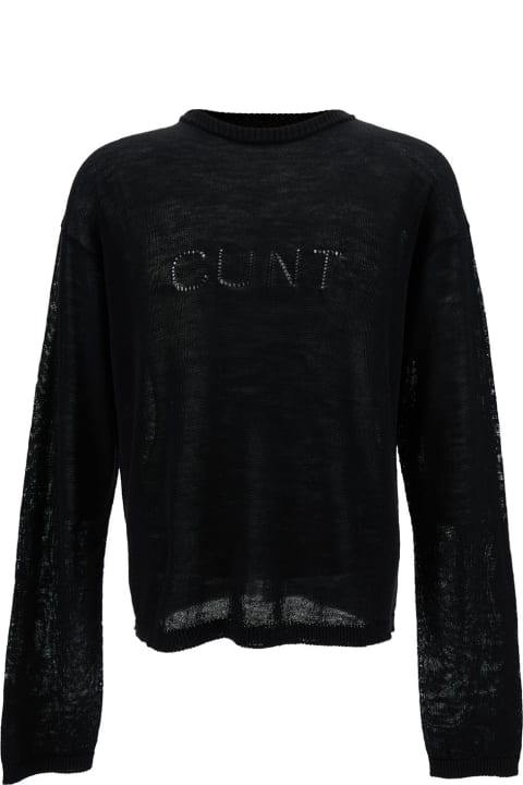 Rick Owens Sweaters for Men Rick Owens Black Long Sleeve Top With Cunt Writing In Wool Man
