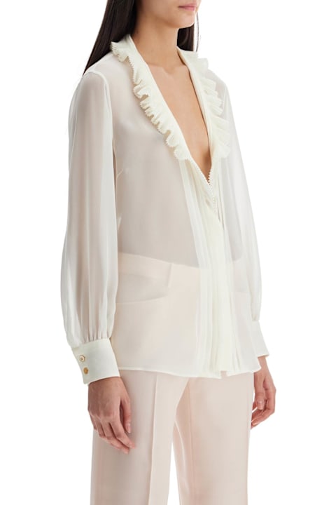 أدوات منزلية Tom Ford Cream Silk Shirt With Ruffled Collar And Mother-of-pearl Buttons