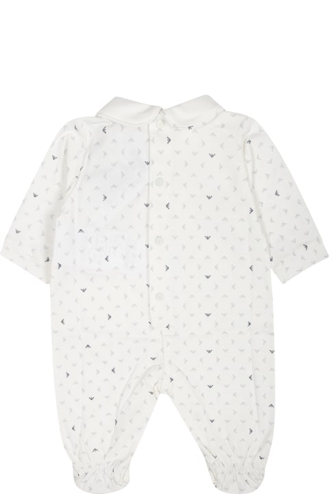 Bodysuits & Sets for Baby Boys Emporio Armani Ivory Playsuit For Baby Boy With All-over Eagle Logo