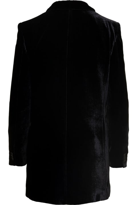 ウィメンズ新着アイテム Alberta Ferretti Black Double-breasted Jacket With Tonal Buttons In Velvet Woman Alberta Ferretti