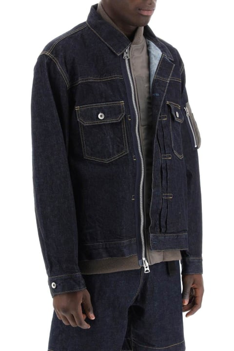 Sacai Coats & Jackets for Men Sacai Layered Effect Buttoned Denim Jacket