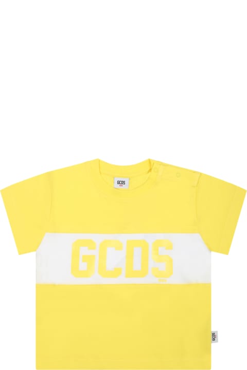 Topwear for Baby Girls GCDS Mini Yellow T-shirt For Babykids With Logo