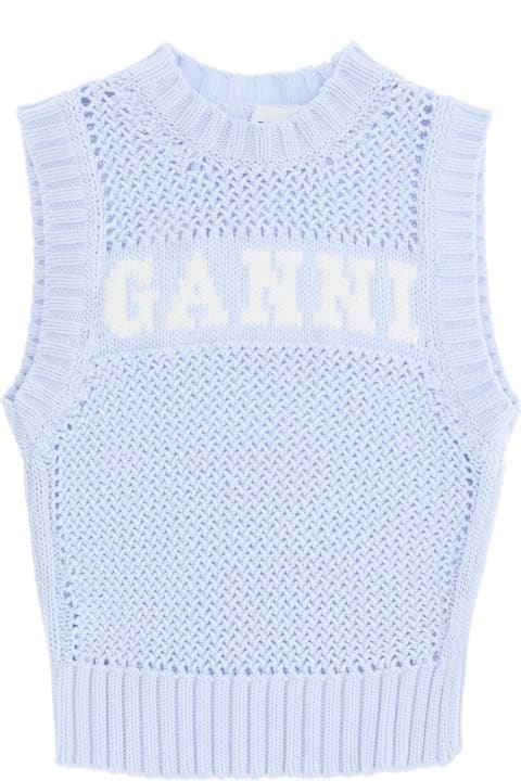Sweaters for Women Ganni Light Blue Cotton Vest