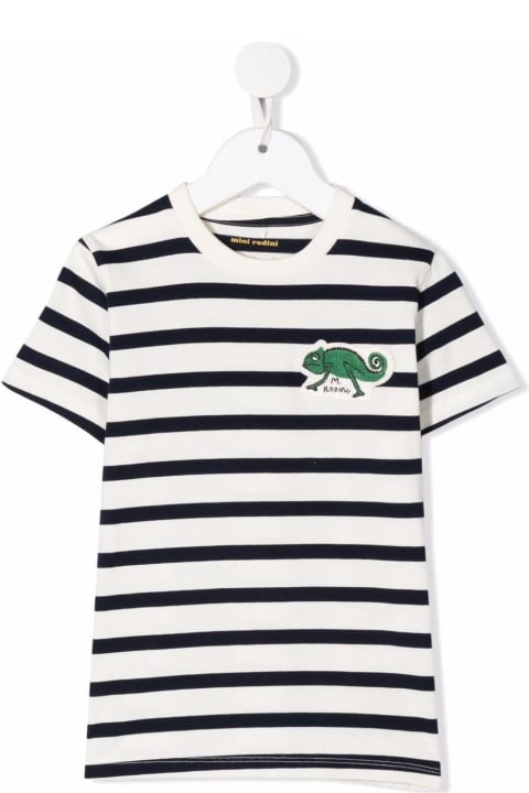 Mini Rodini  Boy Lizard Striped Cotton T-shirt With  Logo