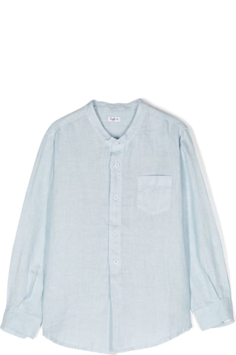 Il Gufo for Kids Il Gufo Mandarin-collar Shirt In Light Blue Linen