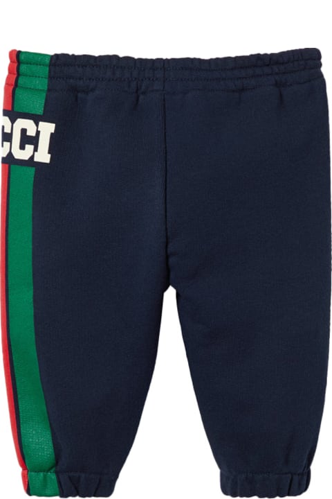 Bottoms for Baby Boys Gucci Dark Blue Joggers With Gucci Web Print