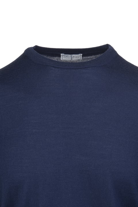 Fedeli for Men Fedeli Round-neck Pullover In Dark Blue Wool