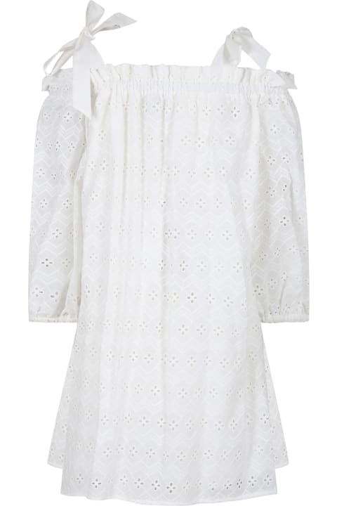 Fashion for Girls MSGM White Dress For Girl With Broderie Anglaise
