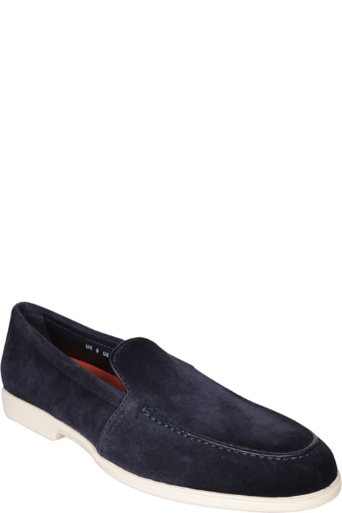 Loafers & Boat Shoes for Men Santoni Malibu Rubber Suede Blue Loafer