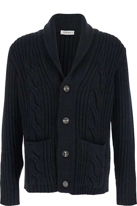 Kangra for Women Kangra Black Interwoven Knit Cardigan With Shawl Collar In Cashmere Man