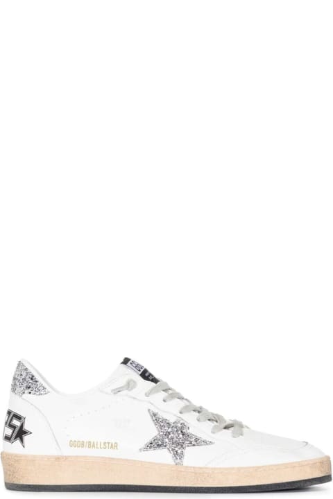 Golden Goose Sneaker 'ball Star' With Glitter Star Detail In White Leather For Women