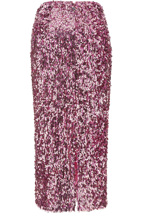 Rotate by Birger Christensen Women Rotate by Birger Christensen Pink Pencil Skirt With All-over Sequins Embellishment In Tech Fabric Woman