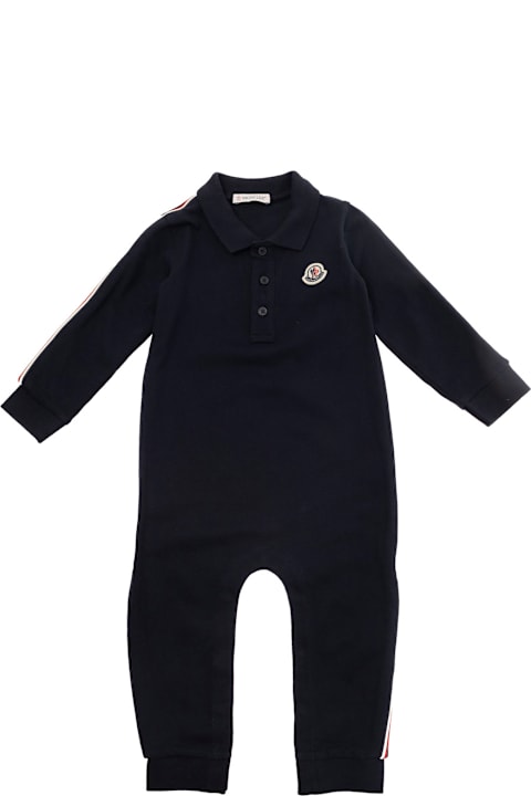 Bodysuits & Sets for Baby Girls Moncler Black Romper With Logo Patch In Stretch Cotton Baby