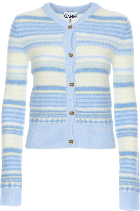 Ganni Sweaters for Women Ganni Blue Striped Soft Wool Cardigan