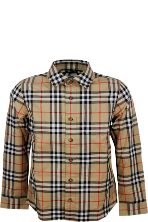 Burberry for Kids Burberry Stretch Cotton Twill Shirt With Patch Pocket On The Chest In A Vintage Check Pattern