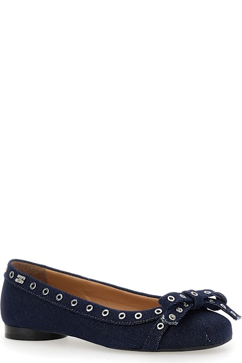 Homeware Ganni Blue Ballet Flats With Eyelet Details In Cotton Woman