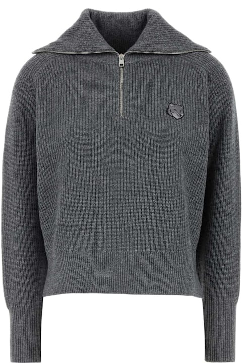 Maison Kitsuné لـ Women Maison Kitsuné Dark Grey Wool Blend Sweater