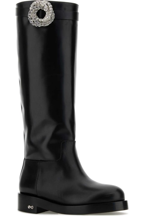 Mach & Mach أحذية برقبة لـ السيدات Mach & Mach Black Leather Galaxy Riding Boots