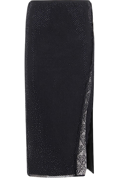 Homeware self-portrait Black Rhinestone Midi Skirt