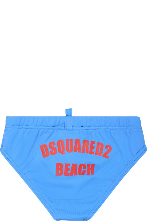 Fashion for Baby Boys Dsquared2 Light Blue Swim Briefs For Baby Boy With Logo