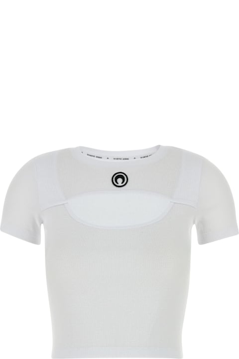 Marine Serre ملابس علوية لـ السيدات Marine Serre Moon Logo Ribbed Jersey Cut-out T-shirt