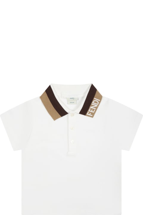 Topwear for Baby Boys Fendi White Polo Shirt For Baby Boy With Logo