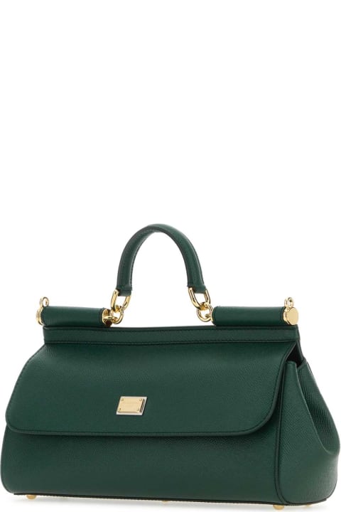 Dolce & Gabbana for Women Dolce & Gabbana Bottle Green Leather Medium Sicily Handbag