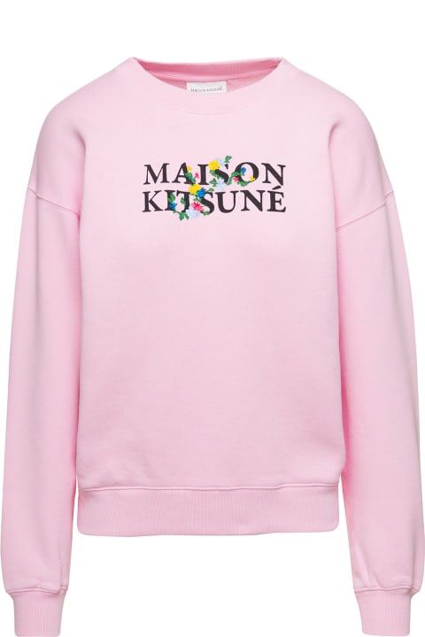Maison Kitsuné for Women Maison Kitsuné Pink Crewneck Sweatshirt With Front Logo Print In Cotton Woman