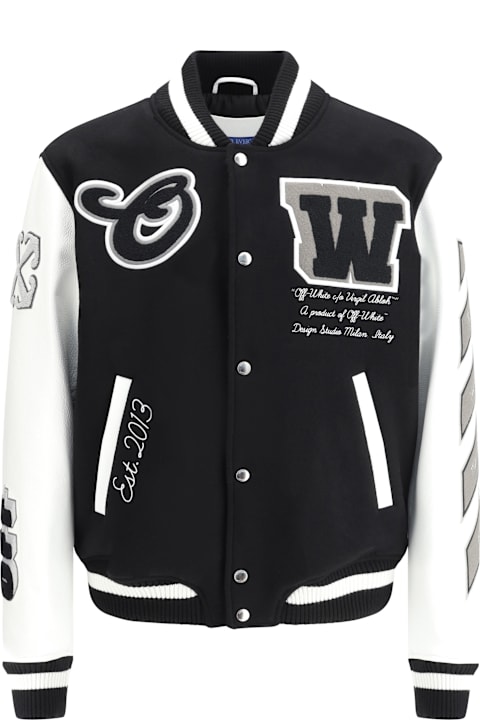 Off-White معاطف وجواكت لـ القسم الرجالي Off-White Leather And Wool Varsity Bomber