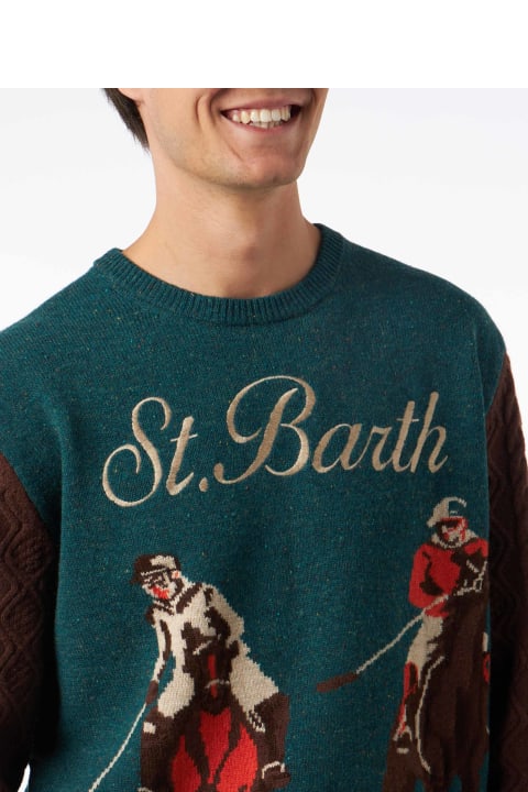 Homeware MC2 Saint Barth Man Crewneck Donegal Sweater With Polo Jacquard