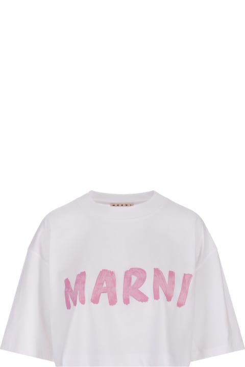 Marni for Women Marni White Crop T-shirt With Pink Brushed Logo