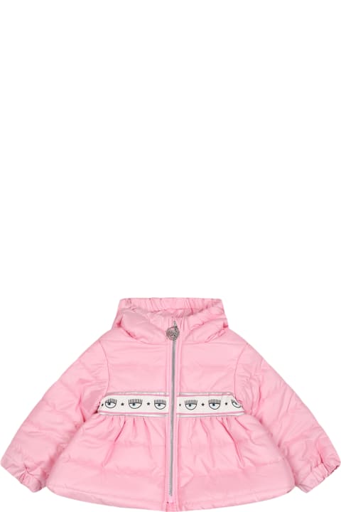 Chiara Ferragni Topwear for Baby Girls Chiara Ferragni Pink Down Jacket For Baby Girl With Eyestar