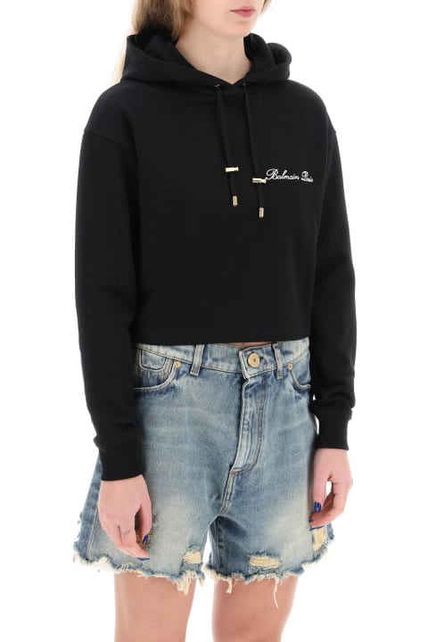 Fleeces & Tracksuits for Women Balmain Cropped Hoodie With Logo Embroidery