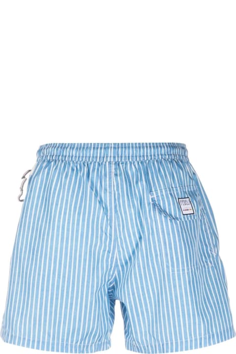 Swimwear for Men Fedeli Sky Blue And White Striped Swim Shorts