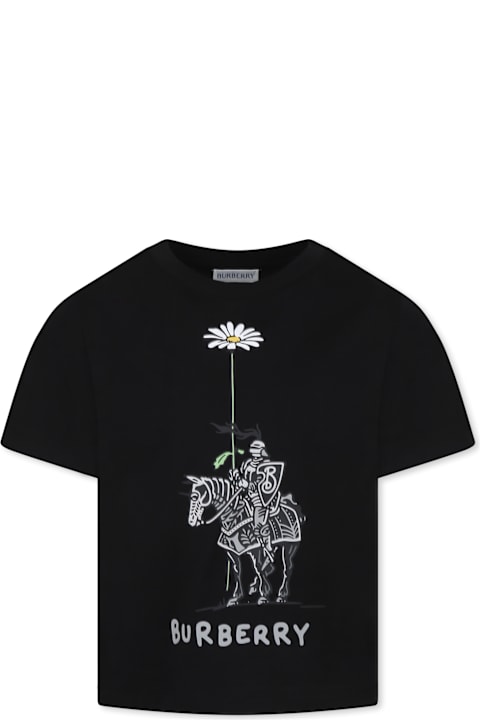 Homeware Burberry Black T-shirt For Kids With Equestrian Knight